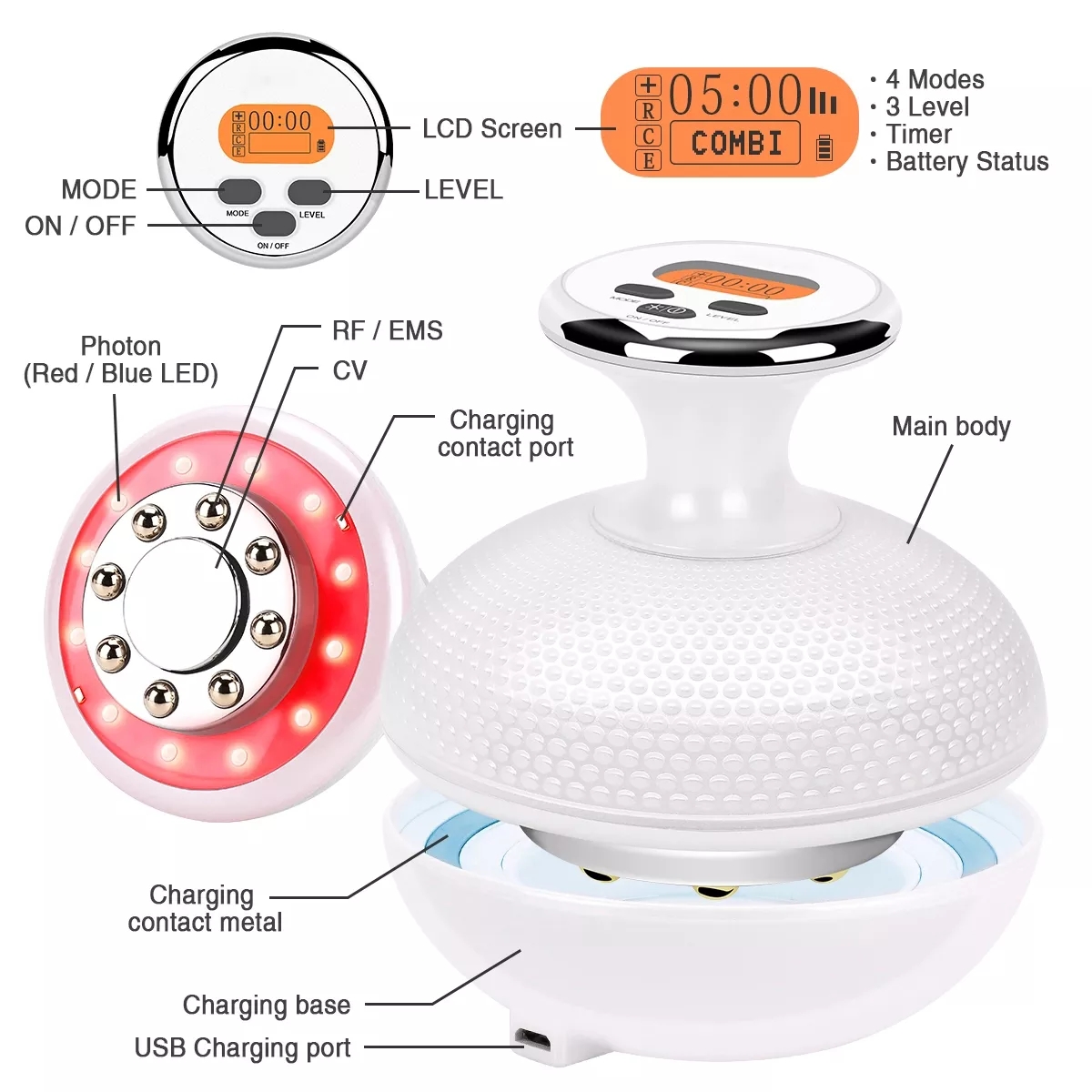 Appareil minceur à domicile Rf portable Ems Led Photon pour le corps Machine de beauté pour salon de beauté
