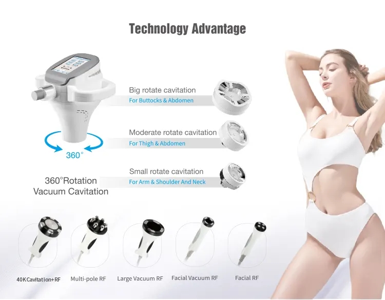 Machine d''amincissement corporel par système de cavitation sous vide à rotation à 360° RF