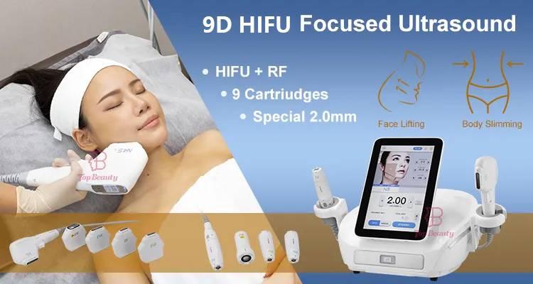 Nouvelle technologie HIFU RF Appareil de beauté à ultrasons Rf 10 cartouches pour raffermir la peau et meilleur anti-rides