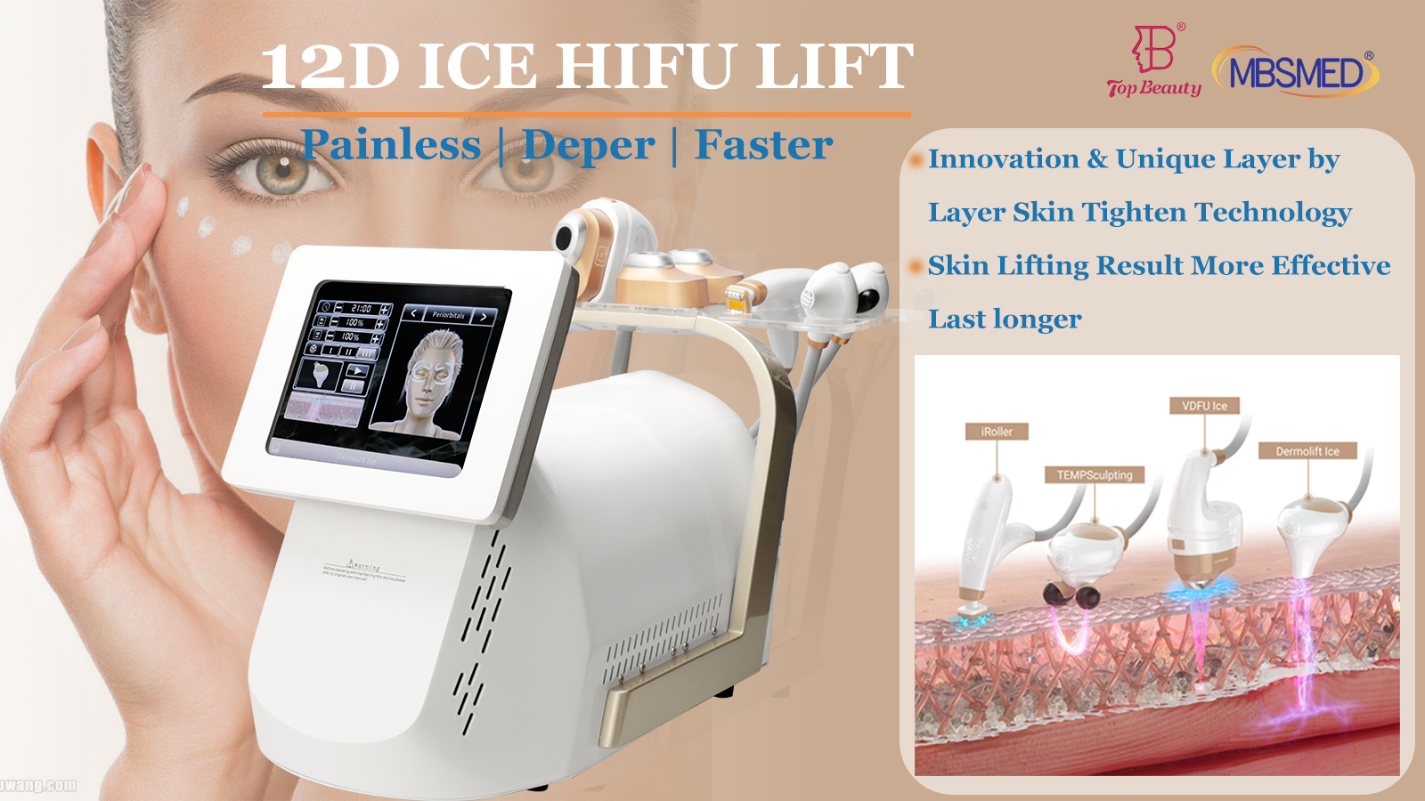 Machine HIFU 12D ICE pour le lifting facial, resserrement de la peau HIFU