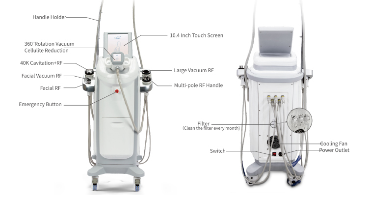 Machine d''amincissement corporel par système de cavitation sous vide à rotation à 360° RF